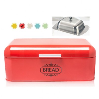 Colorful Bread bin stainless steel metal iron bread storage box and 3pcs canister jar sets bread holder for kitchen