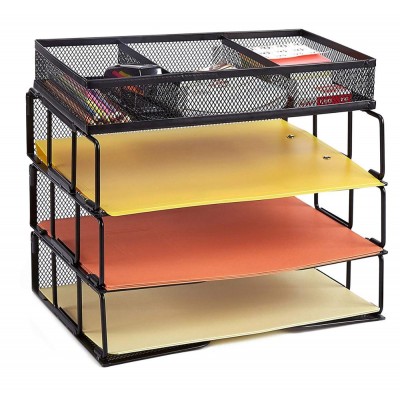 Desktop Organizer, Including 3 Tier Stackable A4 File Trays and 1 Sorter Organizer, Steady and Durable Office File Rack