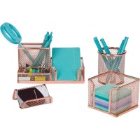 Set of 4 Mesh Desk Organizer, Rose Gold Office Accessories Set