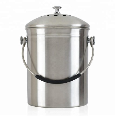 1.3Gallon Stainless steel Compost Pail/Kitchen Garden Countertop Compost bin 2 Free Odor Absorbing Filters Included