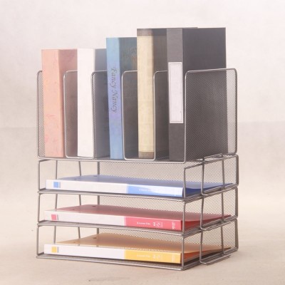 Metal Mesh Office Desk Organizer Stackable Letter Tray File Holder with 5 Upright Sections